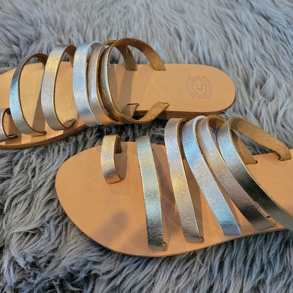 Leather Greek Sandals Tri-color Toe Loop - Picture 7 of 13